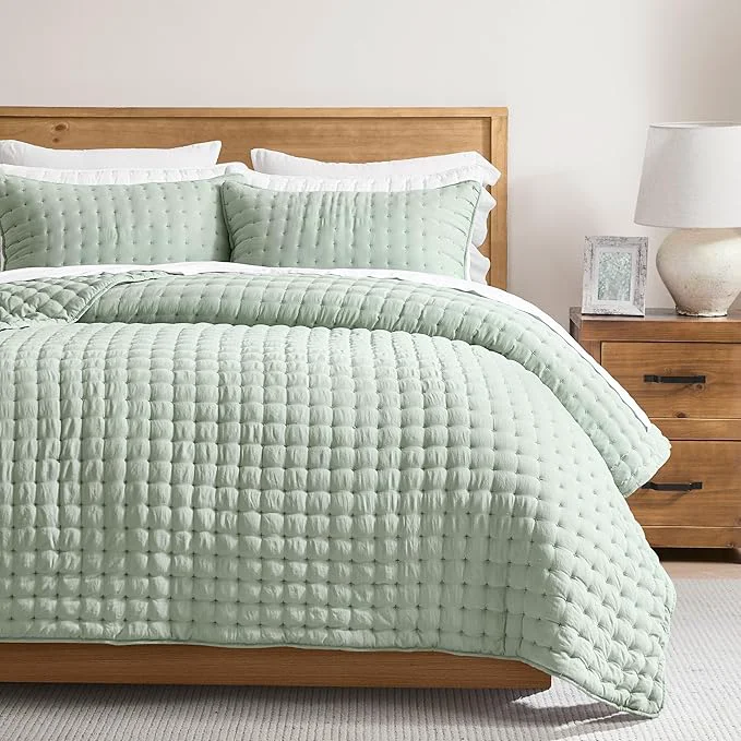 Selected WDCOZY Sage Green California Oversized Cal King Size Quilt Bedding Sets with 2 Pillow Shams Lightweight Soft Bedspread Coverlet Bed Cover for All Season 3 Pieces 116×106 inches Expertly Made