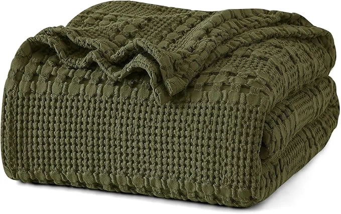 Original Design PHF Cotton Waffle Weave Blanket Queen Size for Bed Soft Lightweight amp Breathable for Spring and Summer All-Season Comfort Luxury Aesthetic Blanket for Home Decor 90 quot x90 quot Capulet Olive Stylish