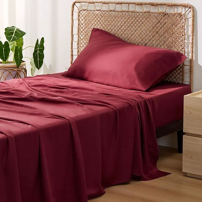 Optimized Bedsure Cooling Sheets Twin Rayon Derived from Bamboo PureWoven Breathable amp Soft Twin Sheets Set Deep Pocket Up to 16 Inches Hotel Luxury Silky Bedding for Hot Sleepers Burgundy Fine