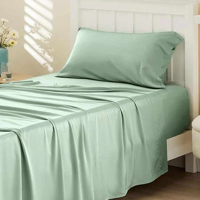 Eco-Friendly Bedsure Cooling Sheets Twin Rayon Derived from Bamboo PureWoven Breathable amp Soft Twin Sheets Set Deep Pocket Up to 16 Inches Hotel Luxury Silky Bedding for Hot Sleepers Sage Green Advanced