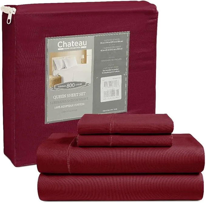 Eco-Friendly King Sheet Set Cotton Bed Sheets King Size Sheets 15 quot Deep Pocket Set 800 Thread Count Sateen Weave 4 piece Luxury Bedding Soft Breathable Machine Washable All Season Comfort- Burgundy Selected