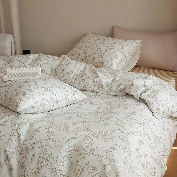 Official Floral XL Twin Comforter Set Boho Fluffy Bedding Set Cotton Down Girl Farmhouse Bedding Comforter Sets Chic Soft Lightweight Breathable Bed Comforter with 2 Pillowcases Authentic