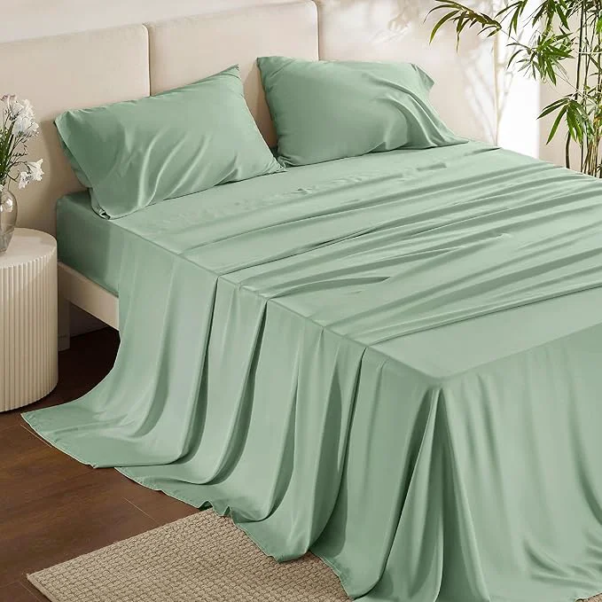 High-Grade Bedsure Queen Sheet Set Rayon Derived from Bamboo Cooling Sheets PureWoven Breathable amp Soft Deep Pocket Up to 16 Inches Hotel Luxury Silky Bedding for Hot Sleepers Sage Green Reliable