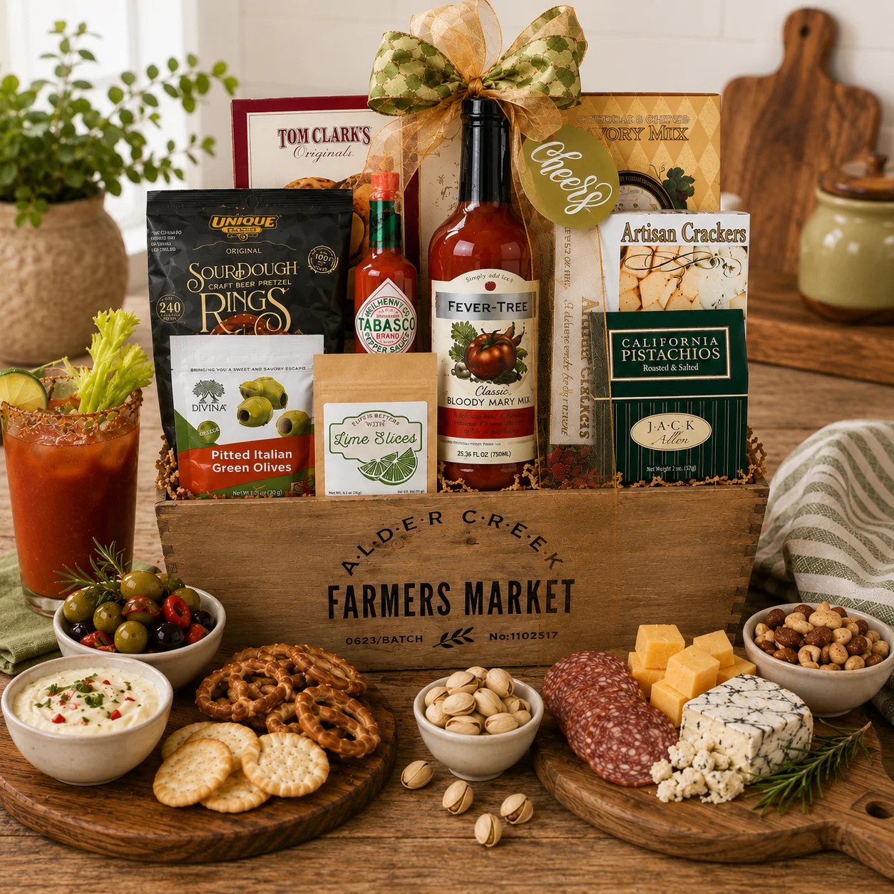 Traditional Farmers Market Bloody Mary Cocktail Gift Basket Breathable