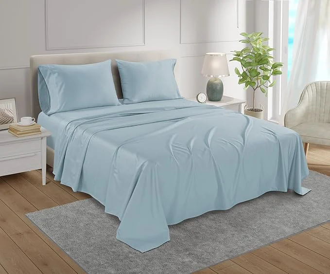 Trusted Egyptian Cotton Bed Sheets Full Size Bed Set 800TC Sateen Weave 15 quot Deep Pocket Full Sheet Set Soft Breathable Cool Sateen Weave 4PC Egyptian Cotton Sheets No Pill amp Shrink – Light Blue High-Grade