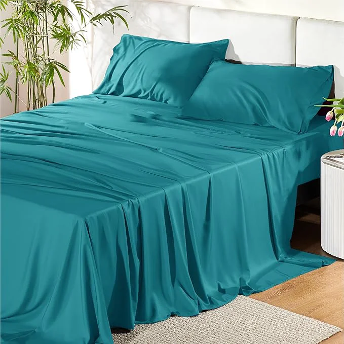 Proven Bedsure King Size Sheets Set Cooling Sheets for Hot Sleepers Rayon Derived from Bamboo PureWoven Breathable amp Soft Deep Pocket Up to 16 Inches Hotel Luxury Silky Bedding Turquoise Green