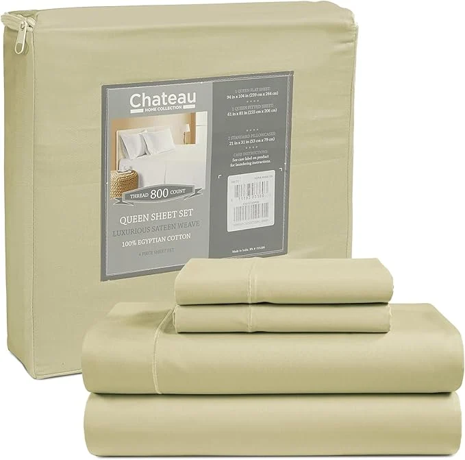 Elite Cotton Bed Sheets Queen Size Bed Set 800 Thread Count 15 quot Deep Pocket Queen Sheet Set No lint Soft Breathable Sateen Weave 4-Piece Egyptian Cotton Sheets Machine Washable – Seafoam Enhanced
