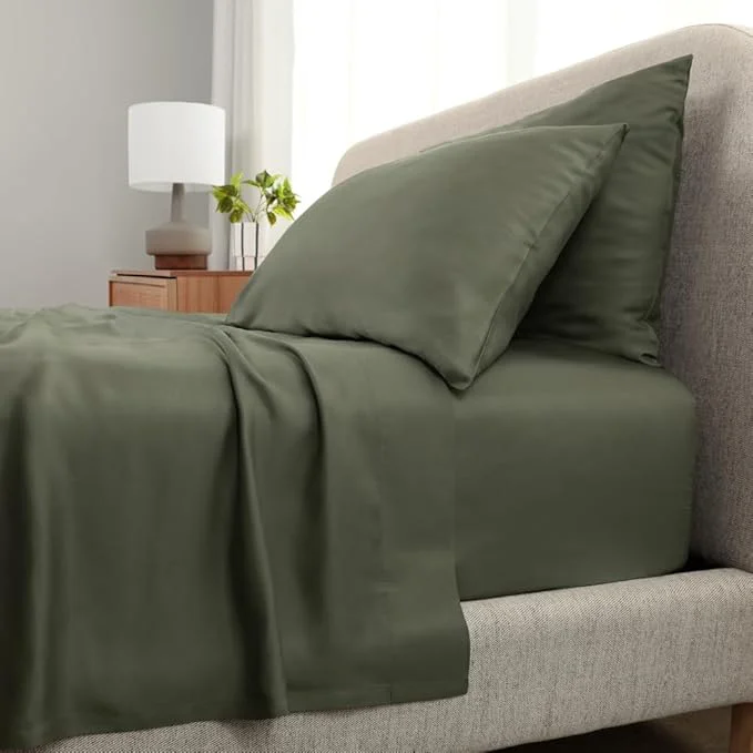 Detailed Cariloha Aloha Soft 3-Piece Sheet Set Coastal Pine Twin XL Made from Viscose derived from Bamboo Introductory Sheet Line Specialty