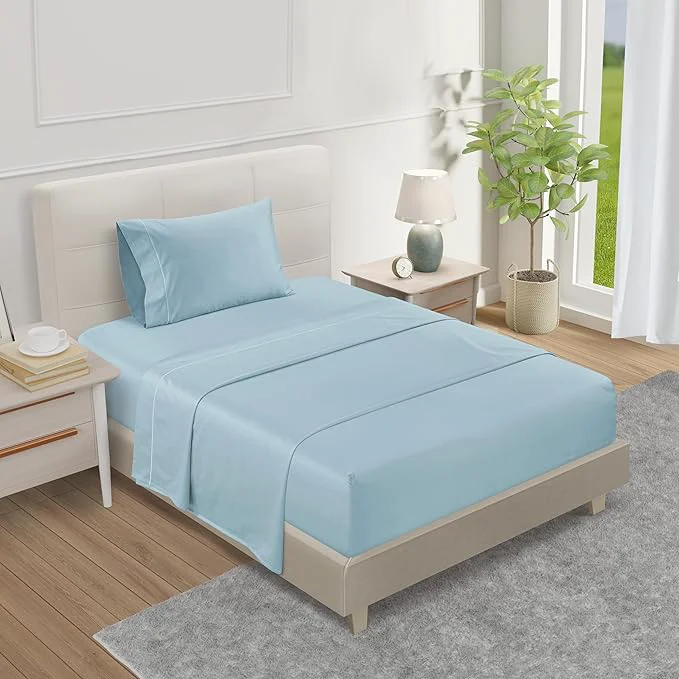 Expertly Made CHATEAU HOME COLLECTION 800 Thread Count Egyptian Cotton Sateen Weave Twin XL Sheets Set 15 quot Deep Pocket Light Blue Sheets Twin Soft amp Comfy Machine Washabe Luxury Blue Bedding Enhanced