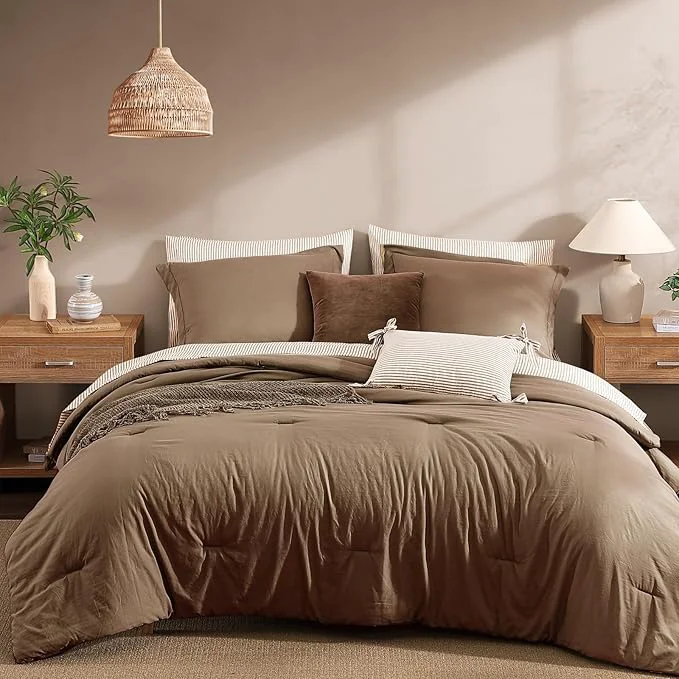Verified Monbix Queen Comforter Set – 7 Pieces Brown Prewashed Bed in a Bag Queen Bedding Sets with Comforters All Seasons Ultra Soft Comforter Bed Set with Sheets Pillowcases amp Shams Advanced