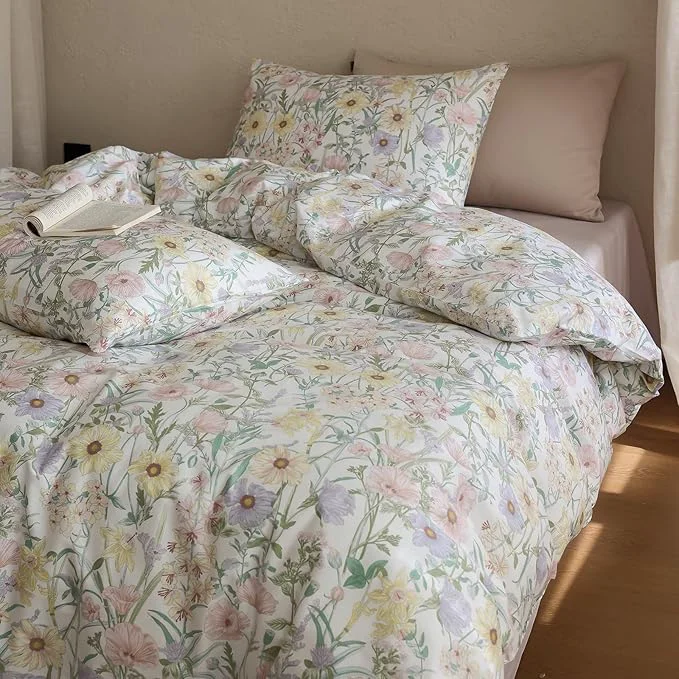 Powerful Floral King Size Comforter Cotton Fluffy Bedding Set Lightweight Vintage Down Girly Bedding Comforter Sets Chic 3 Piece Boho Farmhouse Bed Comforter with 2 Pillowcases Enhanced