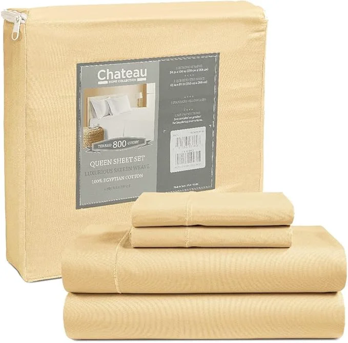 Authentic Cotton Sheets For King Size Bed 800 Thread Count Sateen Weave Breathable Bed Sheets Soft amp Comfy Fully Elasticated Sheet amp Pillowcase Sets Machine Washable No Pill Fade Resistant- Semolina Green