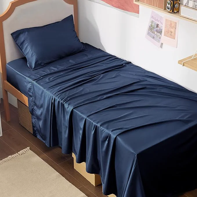Reliable Bedsure Cooling Sheets Twin XL Rayon Derived from Bamboo PureWoven Breathable amp Soft Twin XL Sheet Sets Deep Pocket Up to 16 Inches Hotel Luxury Silky Dorm Bedding for Hot Sleepers Navy Easy-to-Use