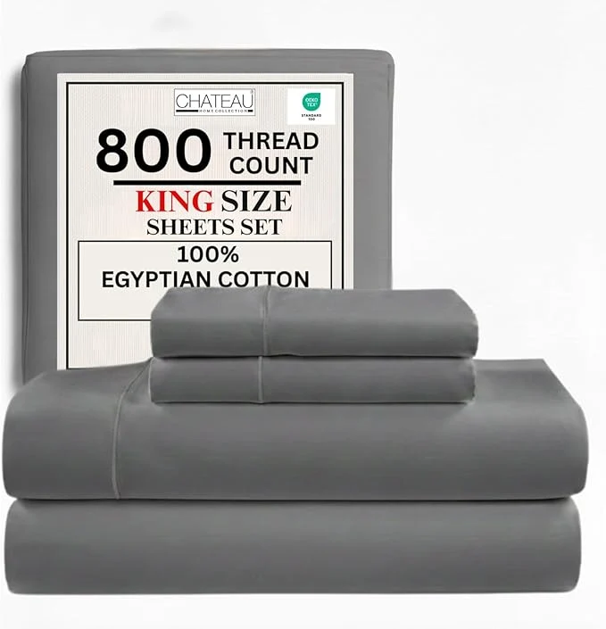 Artisan Cotton Sheets King Size Sheets Set with Fitted Sheet amp Pillowcase Sets 800 Thread Count Sateen Weave 4 piece 15 quot Deep Pocket King Sheet Set Soft amp Comfy Naturally Cool Luxury Bedding- Charcoal Original Design