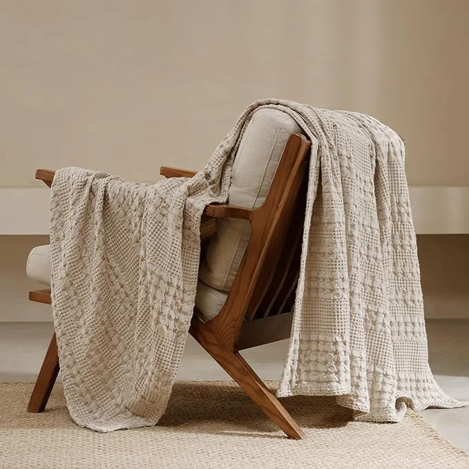 Consistent PHF Cotton Waffle Weave Throw Blanket Soft Lightweight Breathable Cozy Throws for Couch Bed Sofa Luxury Aesthetic Blanket Gift for Home Decor amp Office 50 quot x60 quot Light Taupe Oatmeal Elite
