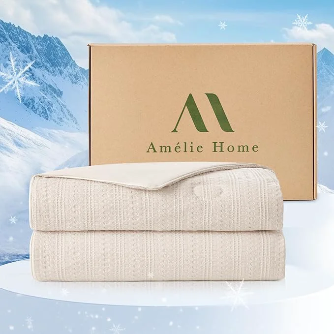 Advanced Amélie Home Waffle Cooling Comforter Twin Size Q-Max 0.45 Reversible Lightweight Cooling Blanket for Hot Sleepers Breathable Bedding for Night Sweats 68 quot x90 quot Beige Elite