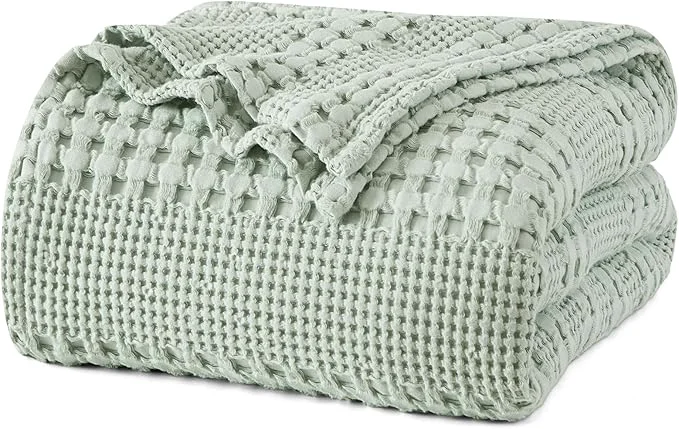High-Grade PHF Cotton Waffle Weave Blanket Queen Size for Bed Soft Lightweight amp Breathable for Spring and Summer All-Season Comfort Luxury Aesthetic Blanket for Home Decor 90 quot x90 quot Mint Green Elegant