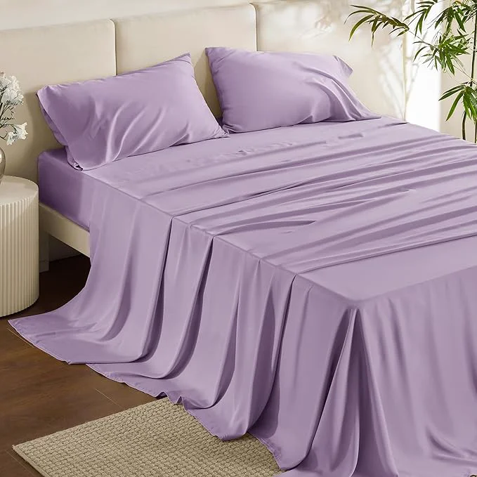 Professional Bedsure California King Sheet Sets Cooling Sheets for Hot Sleepers Rayon Derived from Bamboo PureWoven Breathable amp Soft Deep Pocket Up to 16 Inches Hotel Luxury Silky Bedding Lilac Exceptional
