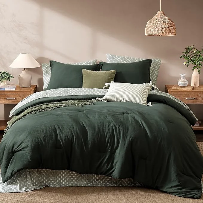 Clean Monbix Super King Size Comforter Set – 7 Pieces Deep Forest Prewashed Bed in a Bag Bedding Sets with Comforters All Seasons Ultra Soft Comforter Bed Set with Sheets Pillowcases amp Shams High-Quality