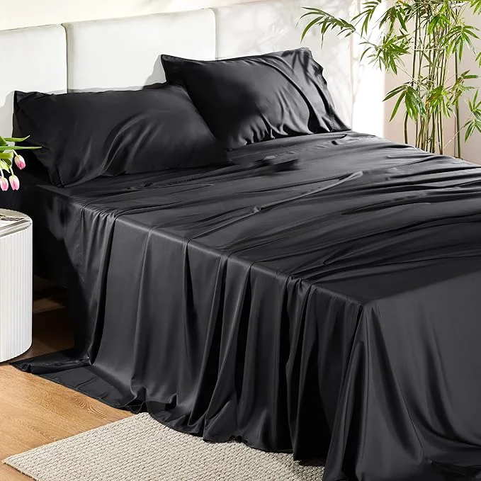 Smooth Bedsure Full Size Bed Sheets Cooling Sheets Rayon Derived from Bamboo PureWoven Breathable amp Soft Deep Pocket Up to 16 Inches Hotel Luxury Silky Bedding for Hot Sleepers Black Smart