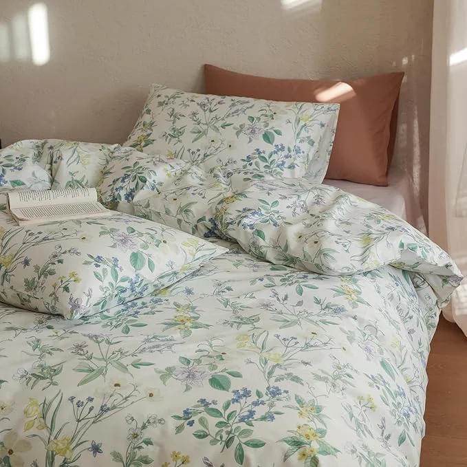 Elite Floral Full Size Comforter Down Light Weight Bedding Set Cute Soft Cotton Girls Bedding Comforter Sets Flower Fluffy Boho Cozy Bed Comforter with 2 Pillowcases Trendy
