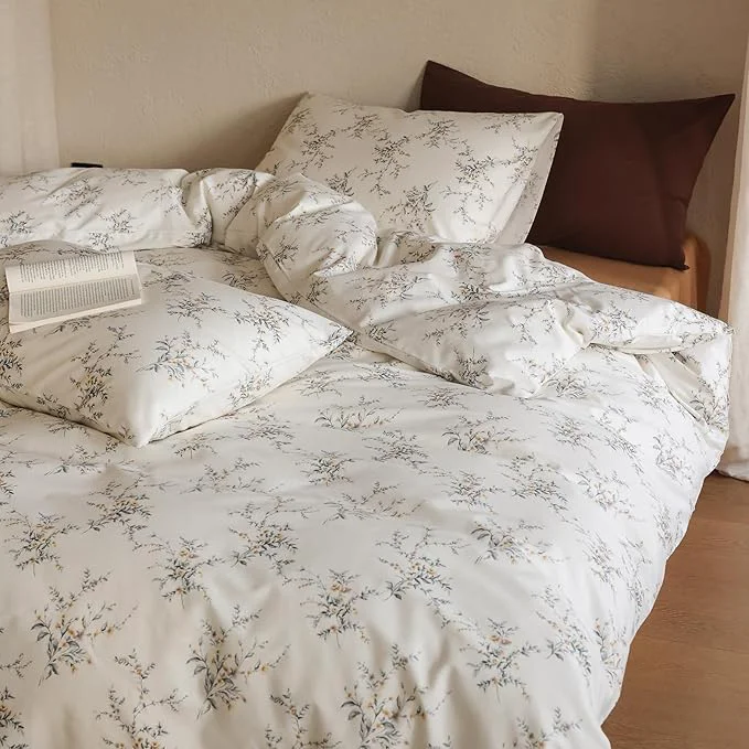 Solid Floral Comforter Twin XL Cotton Down Bedding Set Boho Girls Farmhouse Vintage Bedding Comforter Sets Fluffy All Season Lightweight Women Bed Comforter with 2 Pillowcases Original