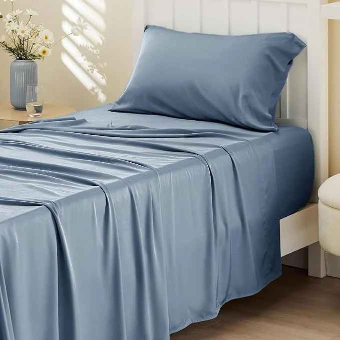 Effective Bedsure Cooling Sheets Twin XL Rayon Derived from Bamboo PureWoven Breathable amp Soft Twin XL Sheet Sets Deep Pocket Up to 16 Inches Hotel Luxury Silky Dorm Bedding for Hot Sleepers Dusty Blue Healthy