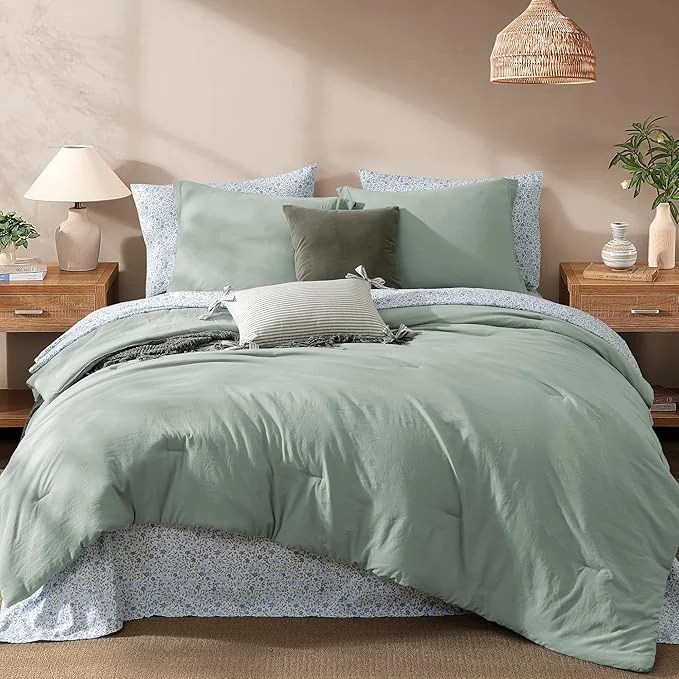 Authentic Monbix King Size Comforter Set – 7 Pieces Sage Green Prewashed Bed in a Bag King Bedding Sets with Comforters All Seasons Ultra Soft Comforter Bed Set with Sheets Pillowcases amp Shams Traditional