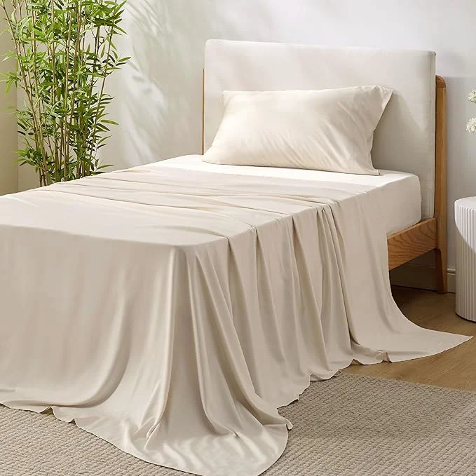 Enhanced Bedsure Cooling Sheets Twin Rayon Derived from Bamboo PureWoven Breathable amp Soft Twin Sheets Set Deep Pocket Up to 16 Inches Hotel Luxury Silky Bedding for Hot Sleepers Light Beige Fine Crafted