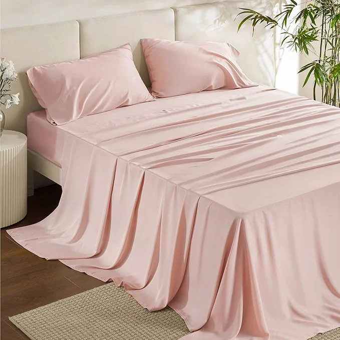 Bedsure Full Size Bed Sheets Cooling Sheets Rayon Derived from Bamboo PureWoven Breathable amp Soft Deep Pocket Up to 16 Inches Hotel Luxury Silky Bedding for Hot Sleepers Pink Healthy