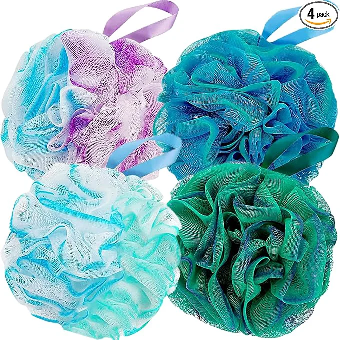 Unique Fu Store Loofah Sponge Shower Loofahs 80g Bath Sponges Mesh Balls 4 Colors Body Long-Lasting