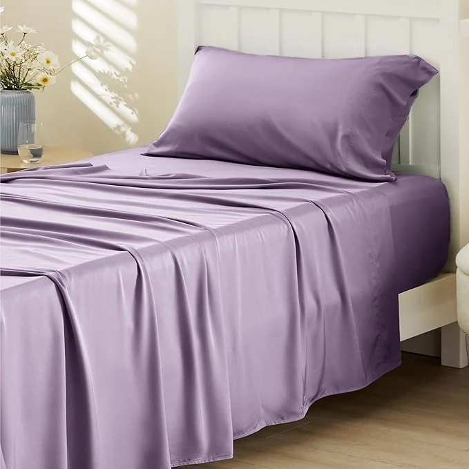 Modern Bedsure Cooling Sheets Twin Rayon Derived from Bamboo PureWoven Breathable amp Soft Twin Sheets Set Deep Pocket Up to 16 Inches Hotel Luxury Silky Bedding for Hot Sleepers Lilac