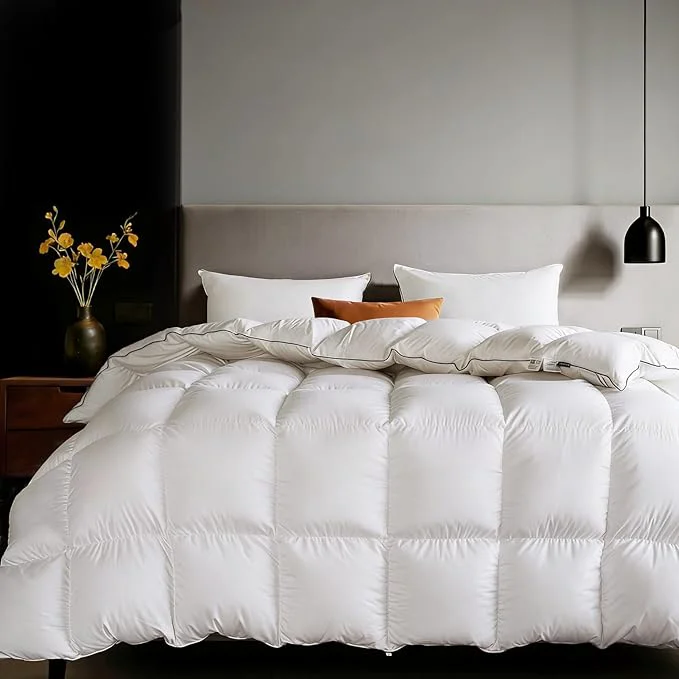 Elite Goose Feather Down Fiber Comforters Queen Size Extra Fluffy White Duvet Insert Ultra-Soft Breathable Noiseless All Season Hotel Luxury Collection Bedding Comforters 90 quot x90 quot High-Grade