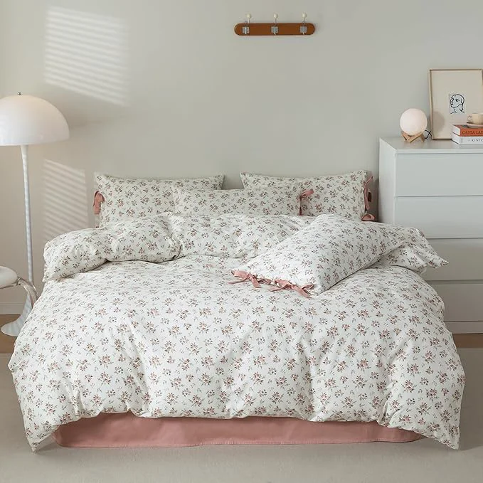 Specialty VM VOUGEMARKET Floral Comforter Set Twin Pink Flower Bedding Set Nature Botanical Style 1 Soft Comforter and 2 Pillow Shams for Girls Women 3pcs Twin XL Original Design