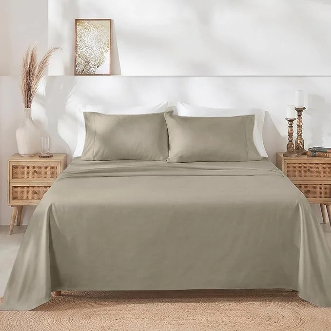 Selected California Design Den Soft Twin Sheets Set – 400 Thread Count Sateen Natural Cotton Sheets Deep Pockets and Durable Bedding Set for Dorm Rooms amp Adults – Taupe Traditional
