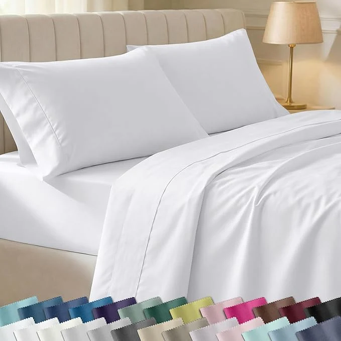 Fine California Design Den Split King Sheets Sets for Adjustable Bed – Soft 400 Thread Count Sateen Natural Cotton Sheets Deep Pockets for a Snug Fit Durable Bedding Set – White Powerful