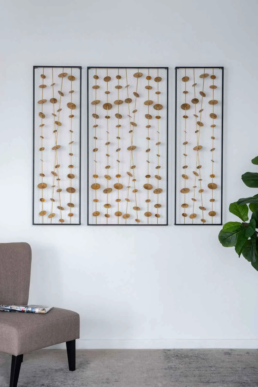 Fine Crafted Metal Decorative Wall Art With Frame Wall Decor For Living Room Set of 3 – Gold Top-Quality