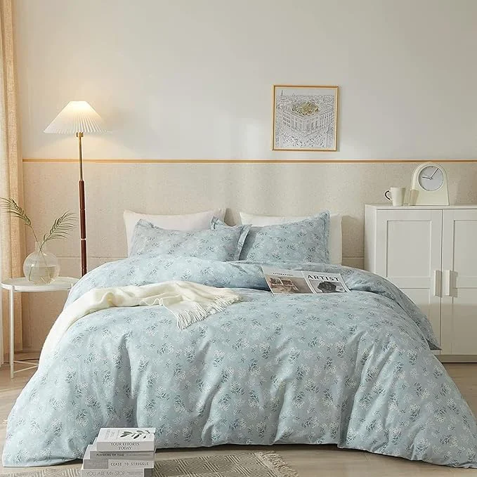 Functional VM VOUGEMARKET Garden Blue Flower Comforter Set Full Soft Fluffy Microfiber Comforter Chic Floral Printed Bedding Set Vintage Flowers Botanical Comforter Set All Season Use Professional
