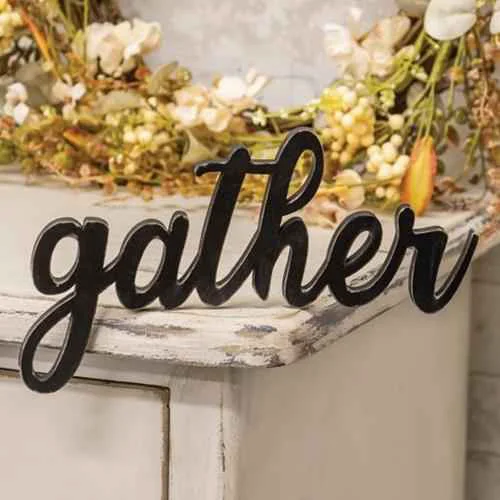 Classic Hanging Black Script Gather Sign Contemporary