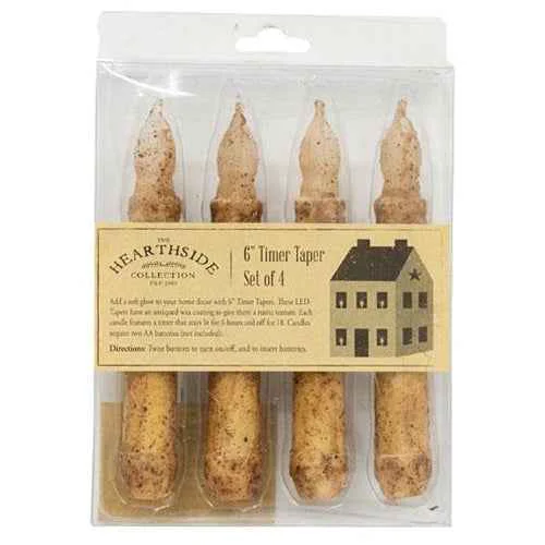 Top-Quality Set of 4 Rustic Burnt Ivory Timer Taper Candles High-Performance