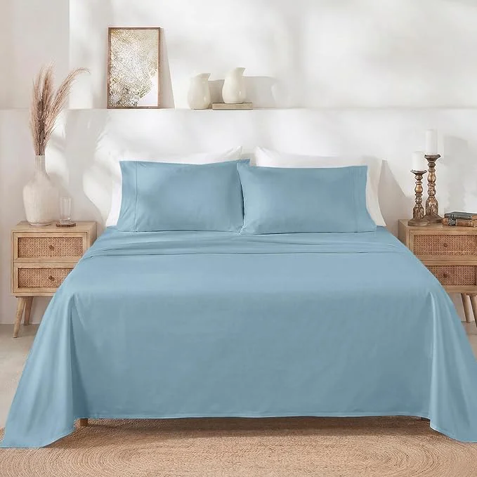 Trendy California Design Den 400 Thread Count Natural Cotton Sheets King Bed Sheets Set Soft Sateen Durable amp Breathable Bedding with Deep Pockets – Sky Blue Contemporary