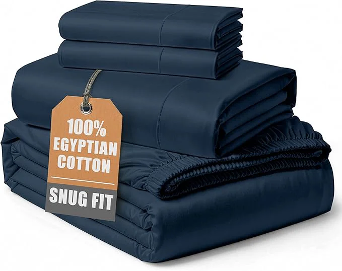 Optimized Egyptian Cotton Sheets Queen Size – Naturally Cooling amp Breathable 4 Piece Silky Sateen Weave Queen Sheet Set Ultra-Soft amp Durable Hotel Luxury Sheets with 15 quot Snug Fit Deep Pockets – Dark Denim Expertly Made