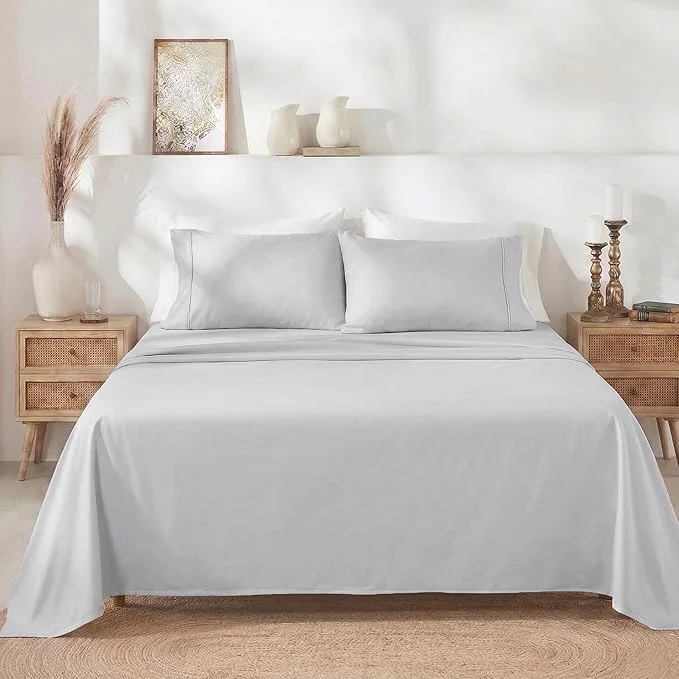 Crafted California Design Den Extra Long Twin Sheets Set – 400 Thread Count Sateen Natural Cotton Twin XL Cotton Sheets Deep Pockets All Around Elastic Durable Bedding for Dorm Room – Silver Comfortable