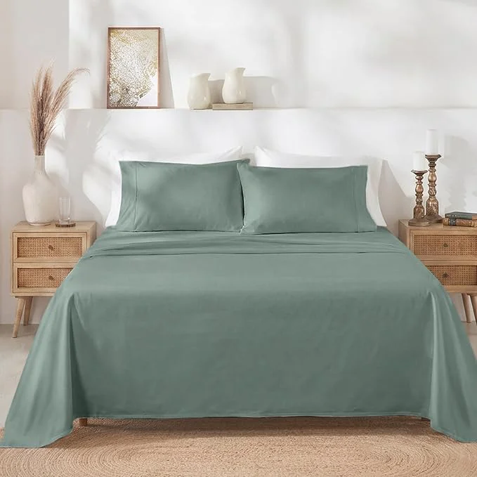 Verified California Design Den 400 Thread Count Natural Cotton Sheets Sateen Soft King Bed Sheets Set Deep Pockets with All-Around Elastic for a Snug Fit Durable Bedding Set – Sage Green Advanced