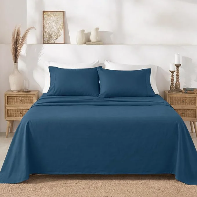 Clean California Design Den Split King Sheets Sets for Adjustable Bed – Soft Cotton Sheets 400 Thread Count Sateen Deep Pockets Durable Bedding – Peacock Blue High-Performance