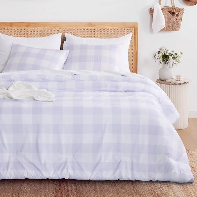 Versatile Wake In Cloud – Gingham Comforter Set Plaid Buffalo Check Checkered Cottagecore Cute Geometric Soft Lightweight Bedding 3 Pieces Light Purple Twin Twin XL Size Modern