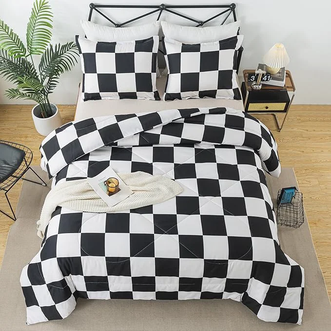 Outstanding Caressma Black White Plaid Comforter Set Full Size Buffalo Check Plaid Comforter Bedding Set for All Seasons Farmhouse Soft Microfiber Comforter with Pillowshams World-Class