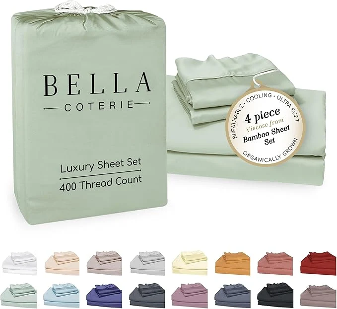 Trusted Bella Coterie Luxury Bamboo Viscose King Size Sheet Set Organically Grown Ultra Soft Cooling for Hot Sleepers 18 quot Deep Pocket Sea Glass Natural