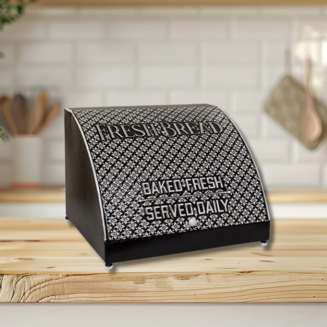 Soft Rustic Black Embossed Bread Box Effective