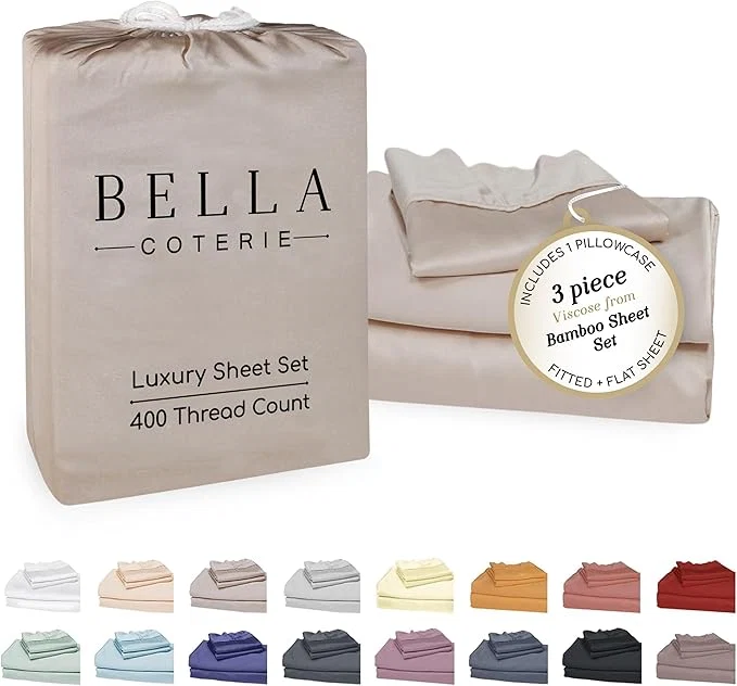 Premium Material Bella Coterie Luxury Bamboo Viscose Twin XL Size Sheet Set Organically Grown Ultra Soft Cooling for Hot Sleepers 18 quot Deep Pocket Dune Recyclable